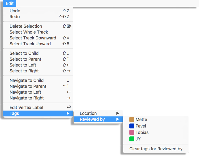 The menu item to assign tag-sets and tags to the current selection.