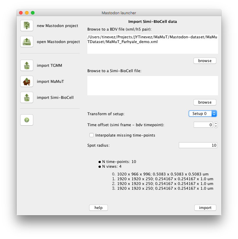 Simi-BioCell importer panel